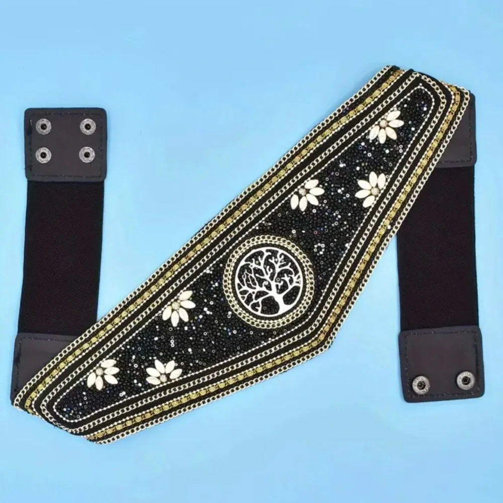 Boho tree of life belt beaded stretch 29” - 32” waist festival renfaire